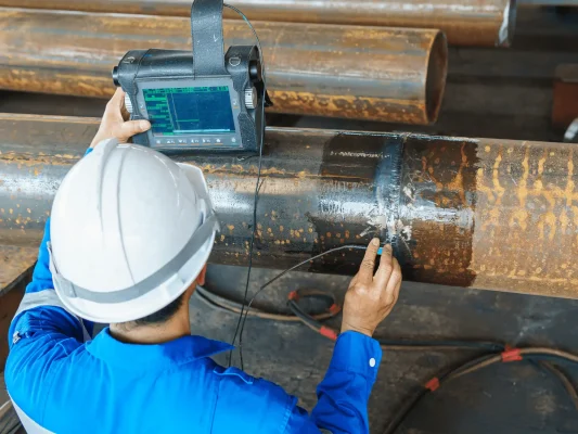 NDT_person-testing-a-metal-pipe-with-an-electrical-unit